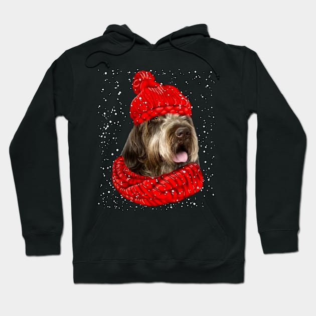 Wirehaired Pointing Griffon Wearing Red Hat And Scarf Christmas Hoodie by Brodrick Arlette Store